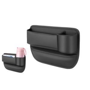 Bo&icirc;te de rangement pour l'espace entre les si&egrave;ges auto avec porte-gobelet et support pour t&eacute;l&eacute;phone, organisateur en cuir PU - Neuf