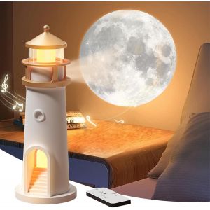 Lampe Personnalis&eacute;e,D&eacute;coration De Phare,Veilleuse &Agrave; Projection De Lumi&egrave;re De Lune,Veilleuse Led,Phare Avec Lumi&egrave;re Avec T&eacute;l&eacute;commande Et Fonction Bluetooth,Pour La D&eacute;coration De La Maison - Neuf