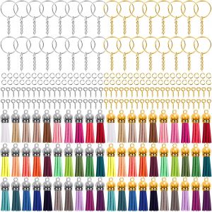 KALANKA-Anneaux Porte Cl&eacute;s avec Cha&icirc;ne et Anneaux de Sauts et Pompons en Daim Crochets &agrave; Visser, Kits de Porte-cl&eacute;s pour DIY la Fabrication Bijoux de Porte-cl&eacute;s - Neuf