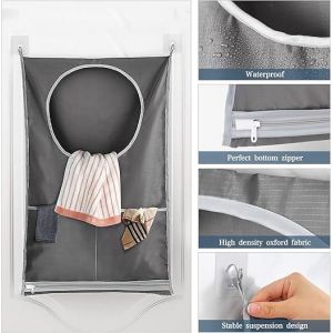Sac à linge suspendu gris, panier à linge, sac suspendu, armoire de rangement, dortoir, salle de bain - Neuf