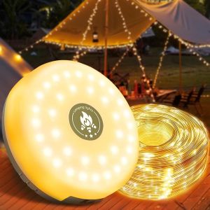 Jgd-Guirlande Lumineuse De Camping Enroulable, &Eacute;tanche De 10 M, Portable, Rechargeable Par Usb, 8 Modes, Guirlande Lumineuse De Camping, Lampe De Camping, Pour Camping, Tente, Ext&eacute;rieur, Int&eacute;rieur - Neuf