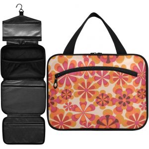 Trousses de toilette pour femmes en voyage, style rétro années 70, motif floral, avec crochet de suspension, trousse de maquillage, trousse de voyage, organiseur de voyage pour accessoires, articles d - Neuf