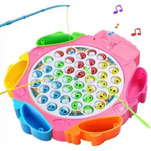 ERYI-Jeu De Pêche Pour Enfants Jeux De Société Jouet D'Apprentissage Montessori Avec 42 Poissons 8 Cannes À Pêche Avec Musique Cadeau D'Anniversaire Pour Garçons Et Filles 3+ (Rose) - Neuf