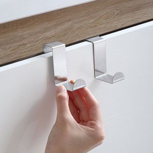 Lot de 6 crochets de porte en acier inoxydable pour porte standard, tiroir, armoire, cuisine, salle de bain, chambre à coucher, argent - Neuf