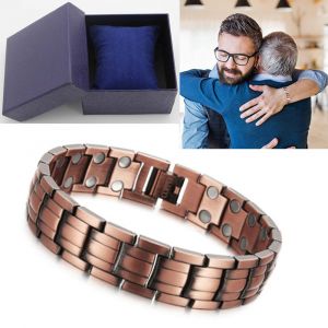 Hommes Bracelet Magnétique En Cuivre Pour L'arthrite Soulagement De La Douleur. Élégant Solide Bracelet De Cuivre Avec De Puissants Double Rangée D'aimants, En Cuivre Rouge Avec Do - Neuf