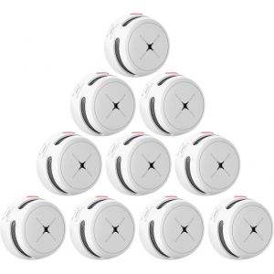 Mini-D&eacute;tecteur de Fum&eacute;e Ind&eacute;pendant avec Pile Irrempla&ccedil;able de 10 Ans, D&eacute;tecteur d`Incendie avec Capteur Photo&eacute;lectrique et Bouton Test/Silence, Conforme au Norme en 14604, S500, Lot de 10 - Neuf