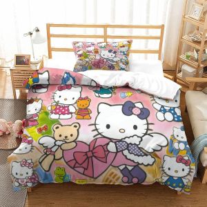 Hello Kitty Housse De Couette, D Pink Parure De Lit Housses De Couettes Microfibre Avec Fermeture &iquest;&iquest;Clair Et Taies D'oreiller Parure De Couette Respira - Neuf