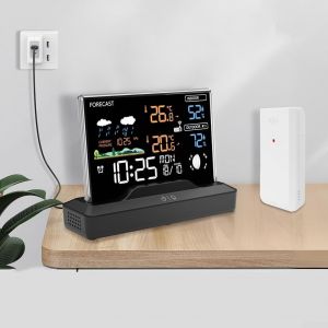 SUBZONAL-Station m&eacute;t&eacute;o sans fil RF R&eacute;veil avec &eacute;cran couleur Thermom&egrave;tre Hygrom&egrave;tre Hygrom&egrave;tre Multi Zone Surveillance de la temp&eacute;rature et de l'humidit&eacute; Affichage dyque de la m&eacute;t&eacute;o Cu - Neuf