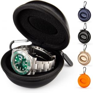 Kal-1 Pièces Boîte Montre Voyage, Montre Fermeture À Glissière Étui, Avec Mousqueton Et Éponge, Portable Montre Ronde Boîte De Rangement, Convient À Toutes Les Montres Inférieures À 50mm(Noir) - Neuf