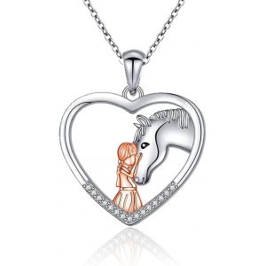 Kales-Bijoux Femme,Collier Femme,Cadeau Femme,Cadeau Maman,Collier Personnalis&eacute;,Love Girl And Horse Collier Femme Simple Bicolore Fille Et Cheval Clavicule Cha&icirc;ne Collier - Neuf