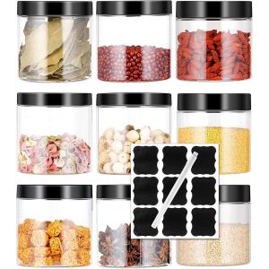 Sjzg-Bocaux Plastique Avec Couvercle, 9pcs Bocal Plastique 250ml, Pot Plastique, Bonbonniere Plastique, Bocaux En Hermétique, Bocaux Rangement Cuisine Plastique Transparent - Neuf