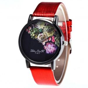 Zhoulianfa D&eacute;coration De Main Motif Rose Cadran Quartz Pu Bracelet En Cuir Montre Pour Femme (Rouge) - Neuf