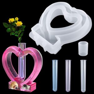 Moule Vase Resine Epoxy, Forme De Coeur, Vase Resin Mold Avec 3 Tube &Agrave; Essai, Moulle Silicone Pot De Fleur, Moule Station De Propagation Pour D&eacute;coration De Maison - Neuf