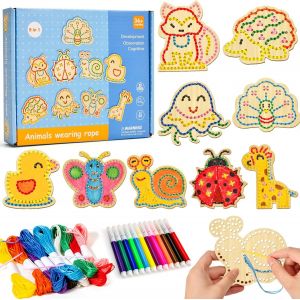 KALANKA-Kit Couture Enfant Animaux en Bois, Loisir Créatif Enfant Activité Manuelle Bricolage Broderie pour Débutants, Jeu Montessori Cadeau Créatif Anniversaire Fille Garçon 3 4 5 6 Ans - Neuf