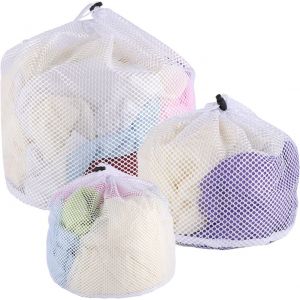 Lot de 3 filets à linge réutilisables avec cordon de serrage pour machine à laver, chemisiers, sous-vêtements, soutiens-gorge, chaussettes, bas, lingerie - Neuf