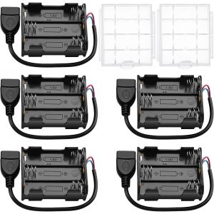 lbgwp60-5 Pièces 6X 1.5V Aa Supports De Piles, 9V Double Face Boîte De Batterie, Aa Support De Batterie Avec Pr Femelle Usb, Avec Boîte À Piles En Plastique - Neuf