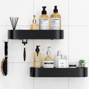Etagere Douche Sans Percage,2 Pièces Etagere Salle de Bain Antirouille avec 4 Crochets,38,5-40 cm Grande Capacité Rangement Salle de Bain Accessoire Organisateur (Noir) - Neuf