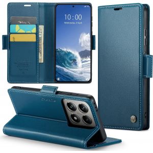 Maa-Coque Pour Xiaomi 14t Pro, Étui Housse En Rfid Protection Premium Pu Cuir Portefeuille Rabat Case Magnétique Stand Antichoc, Étui Case Pour Xiaomi 14t Pro, Bleu - Neuf