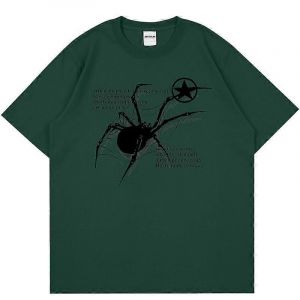 Y2k Coréen Hommes Streetwear Spider Graphique Acubi Harajuku Egirl T-Shirts À Manches Courtes Grunge Esthétique Oversize Tops Alt Clothing - Neuf