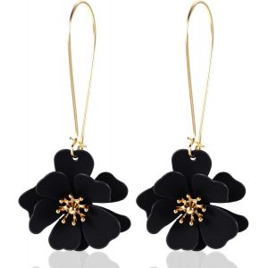 Kalhx-Boucles D'oreilles Noires Pour Femme-Boucles D'oreilles Noires Avec Motif De Fleurs Superposées-Bijou Bohème Léger Pour Les Fêtes,Le Quotidien Et Les Occasions Spéciales - Neuf