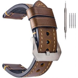 Bracelets De Montre En Cuir Épais Pour Hommes, Bracelets De Montre En Cuir Ciré À L'huile De Cheval Fou 24mm Plus De Couleurs - Neuf