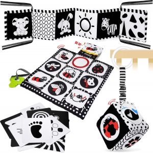 SUBZONAL-Jouet Livre Tissu Montessori B&eacute;b&eacute; Eveil 0-12 Mois Carte Noir et Blanc B&eacute;b&eacute; Cadeau Naissance Fille Garcon Jouet Sensoriel Hochet Bebe - Neuf
