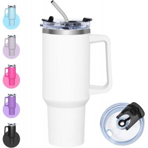 Kalanka-Mug Isotherme Avec Paille, 1200ml Gourde Isotherme Avec Couvercle Multifonction, Tasse En Acier Inoxydable, Gobelet Caf&iquest;&iquest; &iquest;&iquest; Emporter Avec Poign&iquest;&iquest;E, Thermo Tumbler (Blanc) - Neuf