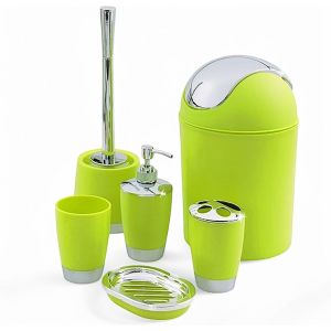 KAL-Jeu De 6 Accessoires De Salle De Bain Dont Distributeur De Savon, Brosse De Wc Et Porte-Brosse Vert - Neuf