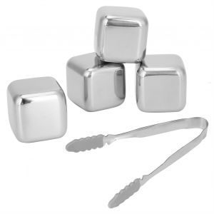 Hjlian Glacons Reutilisables En Acier Inoxydable 304 Pour Vin, Whisky, Boissons, Bar, Fete, 4 Pieces Avec Pince A Glace - Neuf