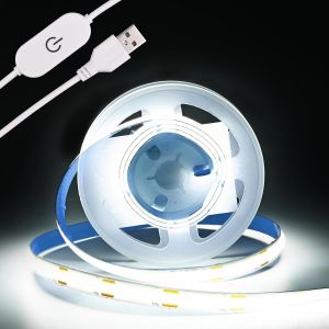 Bande Lumineuse Led Cob 5 V - Bande Usb - 320 Led/M - Intensit&eacute; Variable - R&eacute;tro&eacute;clairage Tv Usb - Ruban Flexible Sous Meuble - Pour Chambre &Agrave; Coucher (Blanc Froid 6500 K, 2 M) - Neuf