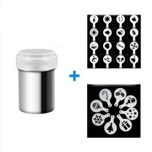 2 en Acier Inoxydable de la Poudre de Shakers, Maille Shaker Poudre de Canettes de Caf&eacute; Cacao, de la Cannelle en Poudre avec Couvercle, avec 16+8pcs Impression Moules Pochoirs - Neuf