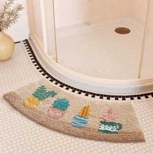 Tapis de bain incurv&eacute;, tapis de douche d'angle antid&eacute;rapant, tapis de salle de bain d'angle incurv&eacute;, tapis de douche en &eacute;ventail, avec dessous antid&eacute;rapant, absorbant, lavable, 40 x 100 cm - Neuf