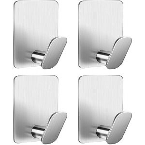 Eryi-Lot De 4 Crochet Adhésif En Acier Inoxydable Pour Mural Et Porte À Suspendre, Crochets Auto-Adhésif Pour Chambre, Cuisine Et Salle De Bains, Accroche Serviette, Accroche Torchon, Sans Perçage (A - Neuf