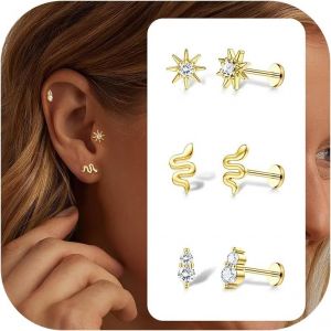 Kal-Boucles D'oreilles Femme Or Boucle D'oreille Acier Inoxydable - Piercing Oreille Boucle D'oreille Acier Chirurgical Piercing Tragus Helix Conch Or Boucles D'oreilles Femme 20g 18g 16g - Neuf