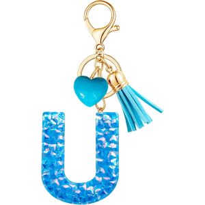 KAL-Porte-Cl&eacute;s Bleu Avec Lettre Porte-Cl&eacute;s Fille Initiale Cadeau Femmes Porte-Cl&eacute;s Coeur D&eacute;corer Pour Sac Sac &Agrave; Dos Porte-Clef Gland Or Porte-Clef Femme A-Z - Neuf