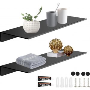 2 Pi&egrave;ces &Eacute;tag&egrave;re Murale Noire 30 Cm &Eacute;tag&egrave;res Murales Tablette Flottante &Eacute;tag&egrave;re Murale Tablette Salle De Bain Avec Des Accessoires De Montage Pour Le Salon Le Bureau La Cuisine Deco Murale - Neuf
