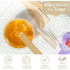 450 Pi&egrave;ces Spatule &Agrave; &Eacute;pilation &Agrave; La Cire En Bois, B&acirc;ton De Cire En Bois, Spatule Cire Epilation Jetable, Spatule Cire Epilation Pour Le Visage, Le Corps, Les L&egrave;vres, 5 Tailles - Neuf