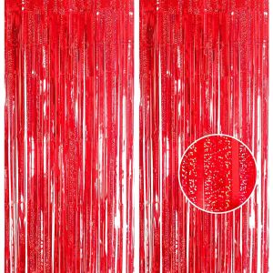 Lot de 2 rideaux à franges en aluminium pailleté pour anniversaire,école,remise de diplôme,enterrement de vie de jeune fille,Noël,1 x 2,5 m - Neuf
