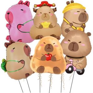 LETNERNY-6 Pièces Ballons Capybara Décorations Anniversaire Capybara En Aluminium Ballons Capybara De Dessin Animé Pour Anniversaire D'Enfants Ballons En Aluminium Mat Capybara - Neuf