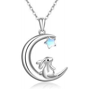 Collier Lapin En Argent Sterling Avec Pierre De Lune - Bijoux Pour Femme Et Maman,Argent Sterling,Pierre De Lune Artificielle - Neuf
