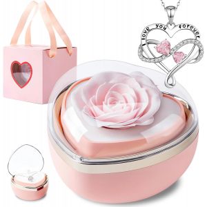 Coffret Rose Eternelle avec Bijoux, Cadeau Fleur Rose Conserv&eacute;e &agrave; la Main, Cadeau Femme pour Elle la No&euml;l,La Saint-Valentin,F&ecirc;te des m&egrave;res, Anniversaire,Anniversaire de mariage - Neuf