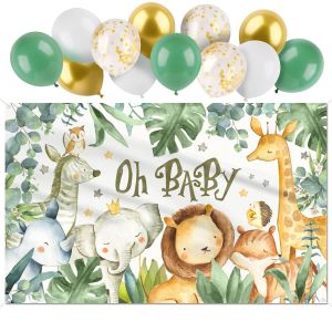ChicSlick-Bannière Banderole Fond Baby Shower Baptême 110X180Cm Arrière-Plan Décoration Oh Drapeau À Découper Avec 12 Ballons Décorations Pour Douche De Bébé Anniversaire Naissance Fille Gar[X1521] - Neuf