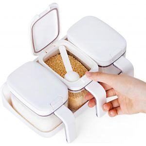 Lot De 3 Récipients À Épices Avec Couvercle Et Cuillère,En Pet Visibles,Pour L'organisation Et Le Rangement De La Cuisine,420 Ml Avec Bouchon À Vis Transparent - Neuf