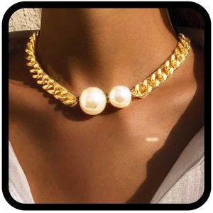 Kales-Collier Ras Du Cou En Perles Or Colliers &Eacute;pais Collier Punk Cubain Cha&icirc;ne Pour Femme Et Filles - Neuf