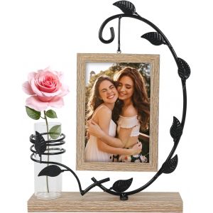 CMWX-Cadre photo en bois avec support de pot d'eau en m&eacute;tal pour d&eacute;coration d'int&eacute;rieur, cadeaux photo personnalis&eacute;s, 10 x 15 cm (#1, jaune terre) - Neuf