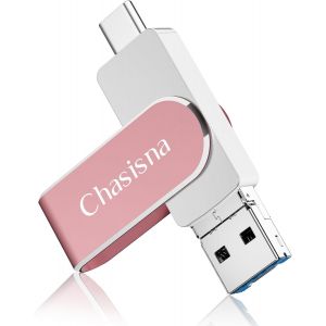 USB Stick for Phone 128 GB OTG Compatible with Android/Pad/Mac/PC, USB Stick for Phone External Storage Backup Photos and Videos without Applications (Pink) - Neuf