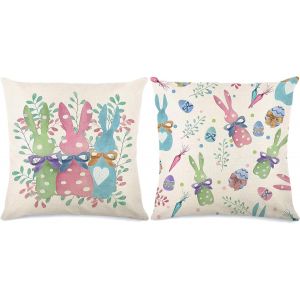 Cauc-2 Pi&egrave;ces Housse De Coussin Lapin, Housse Coussin P&acirc;ques, Housse D Oreiller En Lin 45 X 45 Cm, Lapin Taie D'oreiller De P&acirc;ques, Housse De Coussin D&eacute;corative P&acirc;ques Pour Canap&eacute; Salon Chambre Jardi - Neuf