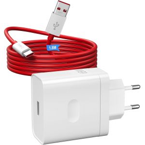 JGD-65W Super VOOC Chargeur Rapide avec 6A C&acirc;ble USB C 1.8M pour OnePlus 10 9 Pro Nord CE 3 2 Lite,realme C75/C63/C65,Chargeur Rapide VOOC Charge avec C&acirc;ble USB Type-C pour Oppo Find X5 X3/2 Neo/Reno - Neuf
