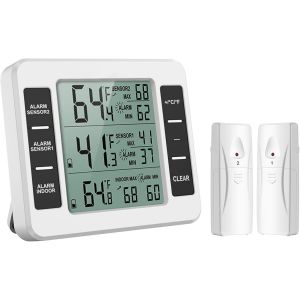 Eryi-Thermomètre De Frigo Congelateur, Thermomètre De Réfrigérateur Sans Fil Avec 2 Capteurs, Alarme Sonore, Min/Max Pour Maison Cuisine Restaurant - Neuf