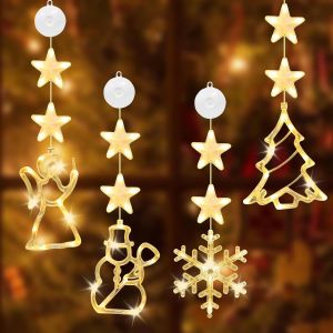 KAL-Lot De 4 Éclairages De Noël Led À Ventouse - Éclairage De Noël - Éclairage De Fenêtre - Guirlande Lumineuse Led Pour Décoration De Noël, Balcon, Fête - Neuf